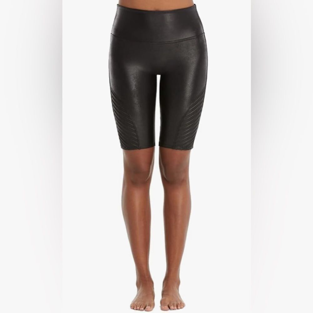 SPANX Womens Faux Leather Moto Black Women's Biker Shorts, NWT